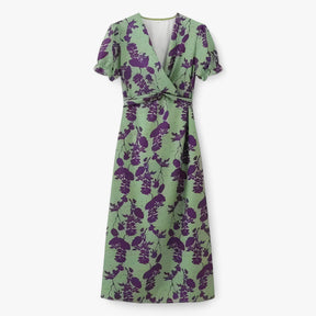 Maxi Dress : Lange Jurk Dames met Bloemenprint - Groen en Paars in Groen en Paars van Pantino