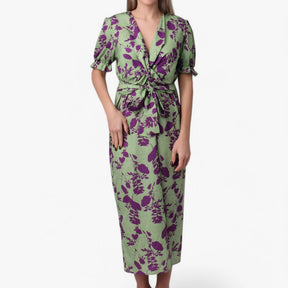 Maxi Dress : Lange Jurk Dames met Bloemenprint - Groen en Paars in van Pantino