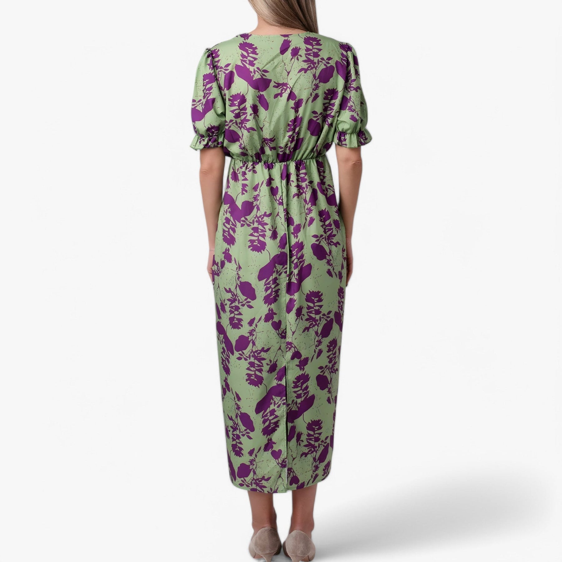 Maxi Dress : Lange Jurk Dames met Bloemenprint - Groen en Paars in van Pantino