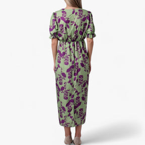 Maxi Dress : Lange Jurk Dames met Bloemenprint - Groen en Paars in van Pantino