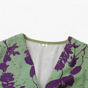 Maxi Dress : Lange Jurk Dames met Bloemenprint - Groen en Paars in van Pantino
