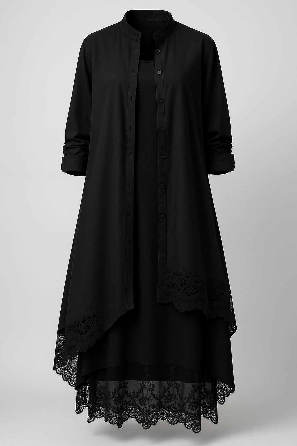Two-Piece Set : Lange Jurk Dames met Camisa voor Zomer - Wit in Zwart van Pantino