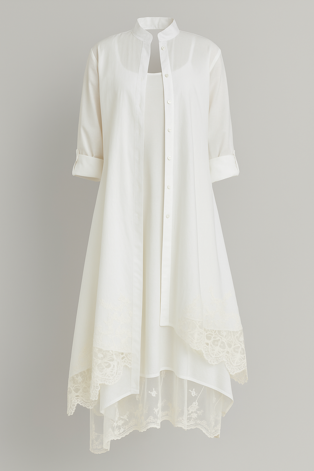 Two-Piece Set : Lange Jurk Dames met Camisa voor Zomer - Wit in Wit van Pantino