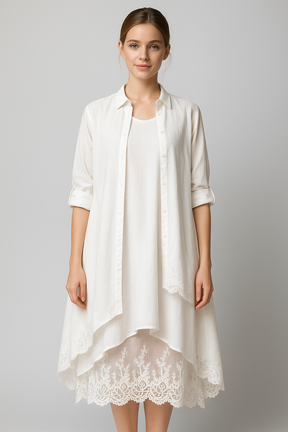 Two-Piece Set : Lange Jurk Dames met Camisa voor Zomer - Wit in van Pantino