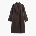 Abrigo largo de invierno elegante de lana para mujer - Marrón