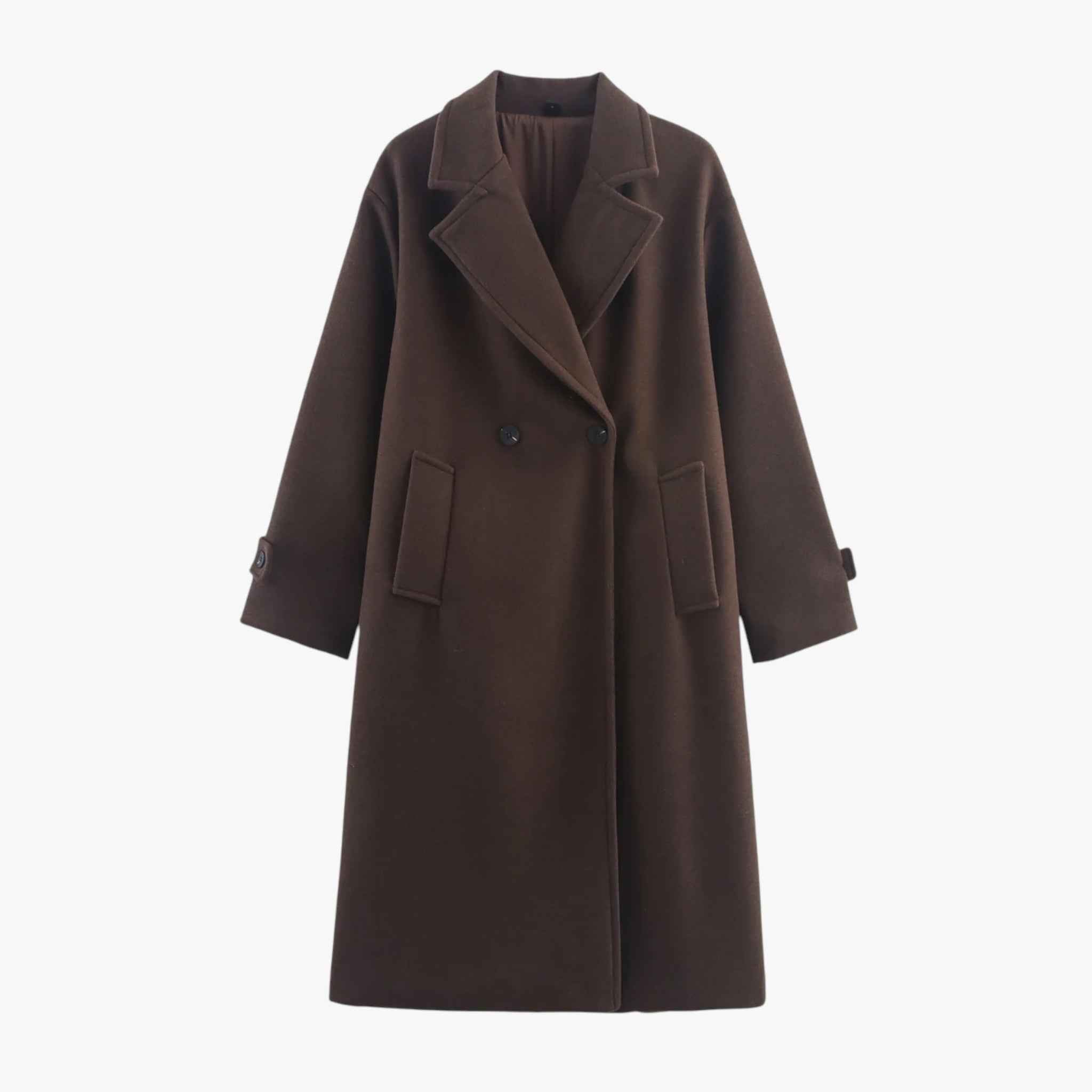 Damesjassen & -jacks : Lange Winterjas Dames Elegante Wollen Jas - Bruin in Bruin van Pantino