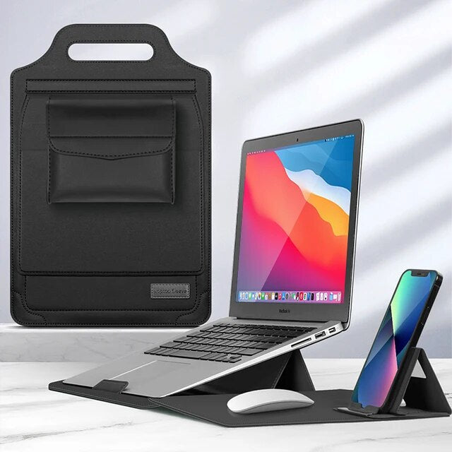Laptop Sleeve : Laptophoes Bruin - Stijlvolle Veelzijdige Werkplek - Leer in Zwart van Pantino