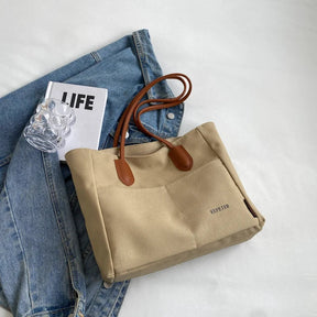 bags : Handtas Dames Beige - Grote Capaciteit PU Leren Band - Canvas in Khaki van Pantino
