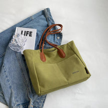 bags : Handtas Dames Beige - Grote Capaciteit PU Leren Band - Canvas in Groen van Pantino