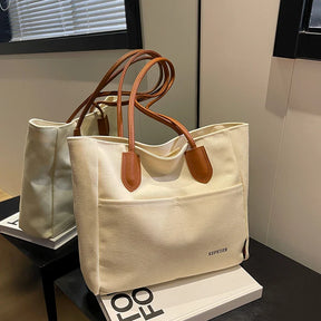 bags : Handtas Dames Beige - Grote Capaciteit PU Leren Band - Canvas in van Pantino