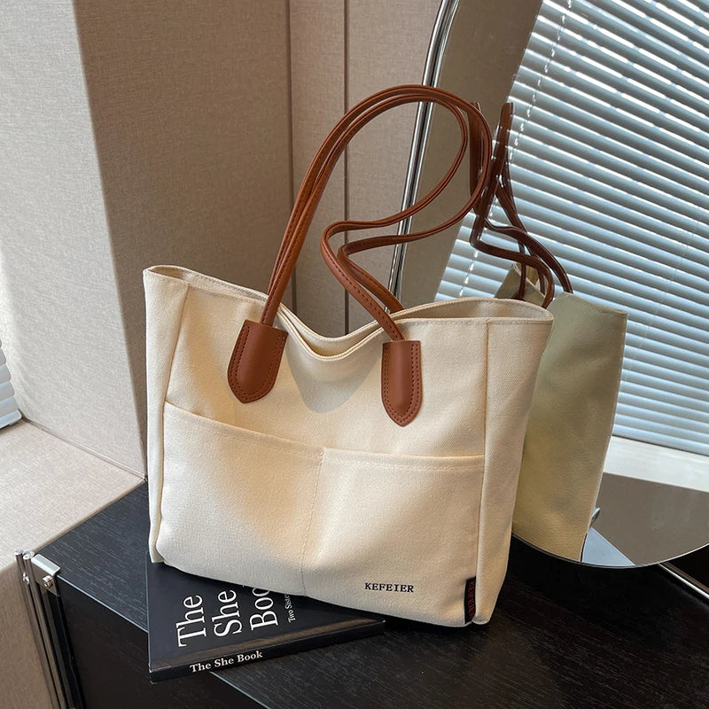 bags : Handtas Dames Beige - Grote Capaciteit PU Leren Band - Canvas in van Pantino