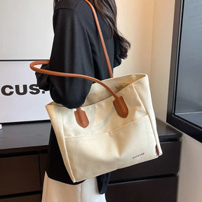 bags : Handtas Dames Beige - Grote Capaciteit PU Leren Band - Canvas in van Pantino