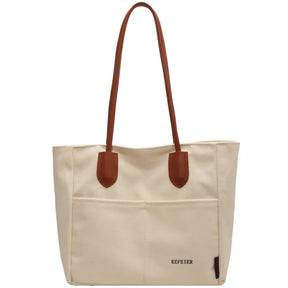 bags : Handtas Dames Beige - Grote Capaciteit PU Leren Band - Canvas in van Pantino