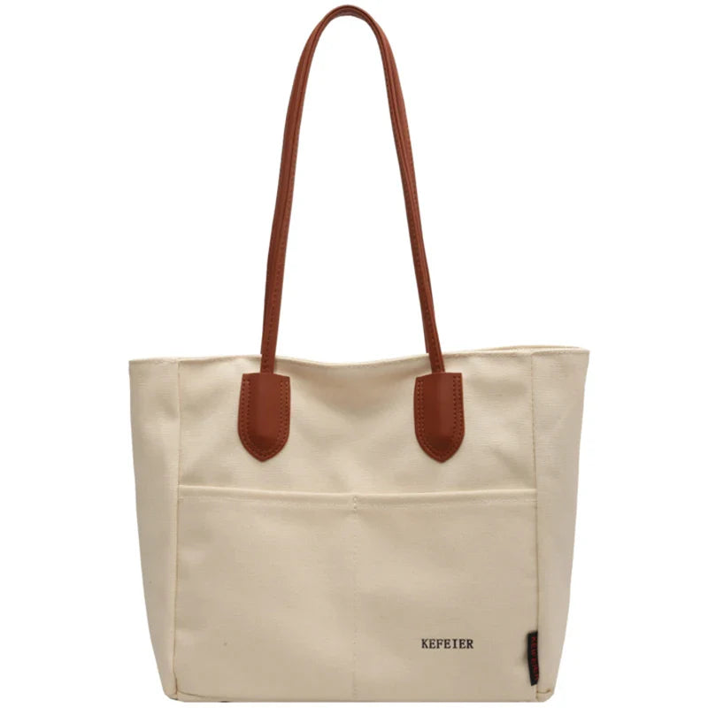 bags : Handtas Dames Beige - Grote Capaciteit PU Leren Band - Canvas in van Pantino