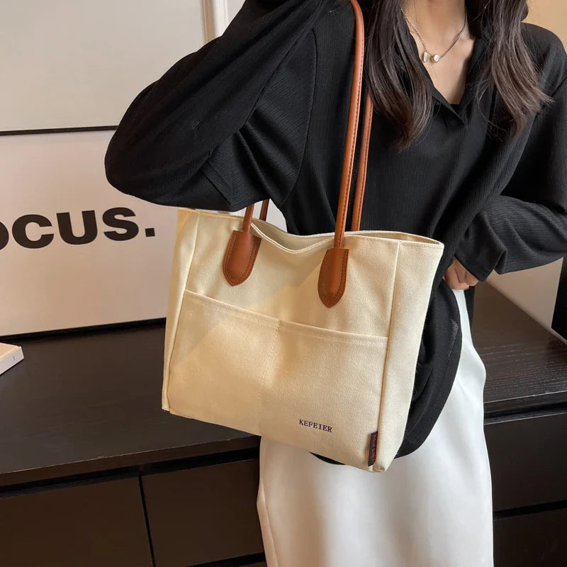 bags : Handtas Dames Beige - Grote Capaciteit PU Leren Band - Canvas in van Pantino