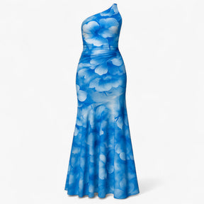 Women's Dress : Jurk Dames Paars - Elegante Damesjurk met Één Schouder in Blauw van Pantino