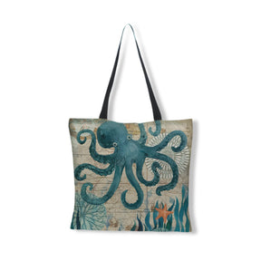 bags : Linnen Strandtas met Zeeprint in van Pantino