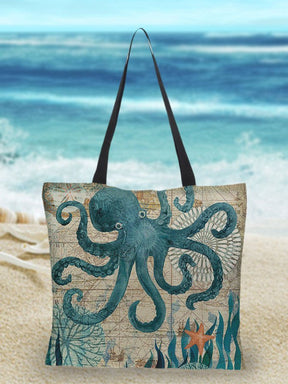 bags : Linnen Strandtas met Zeeprint in Octopus van Pantino