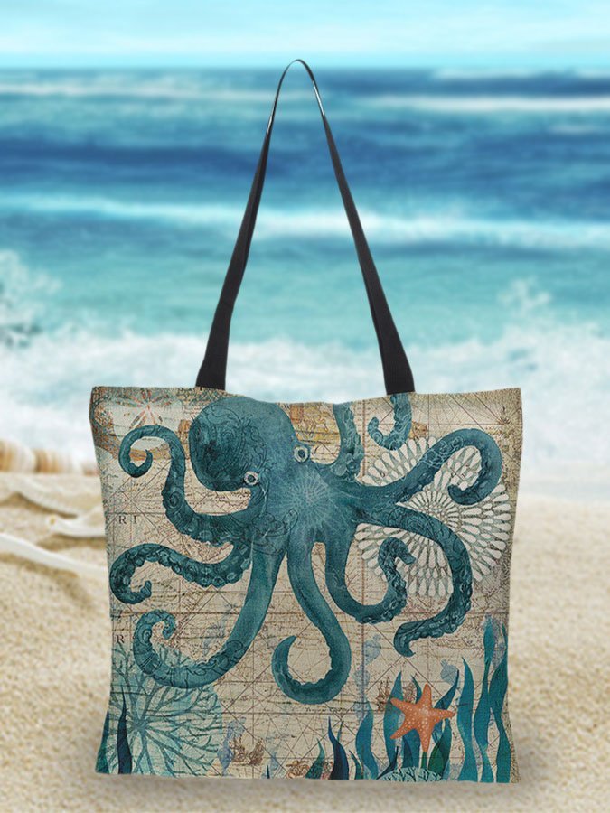 bags : Linnen Strandtas met Zeeprint in Octopus van Pantino