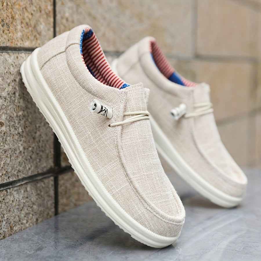 Heren Schoenen : Heren Loafers Canvas - Lichtgewicht met Flexibele Vetersluiting in Beige van Pantinoshop