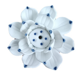 home & garden : Lotusbloem Wierrook Houder - Stijlvol Ontwerp - A in M - Wit met Blauwe puntjes van Pantino