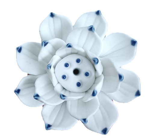 home & garden : Lotusbloem Wierrook Houder - Stijlvol Ontwerp - A in M - Wit met Blauwe puntjes van Pantino