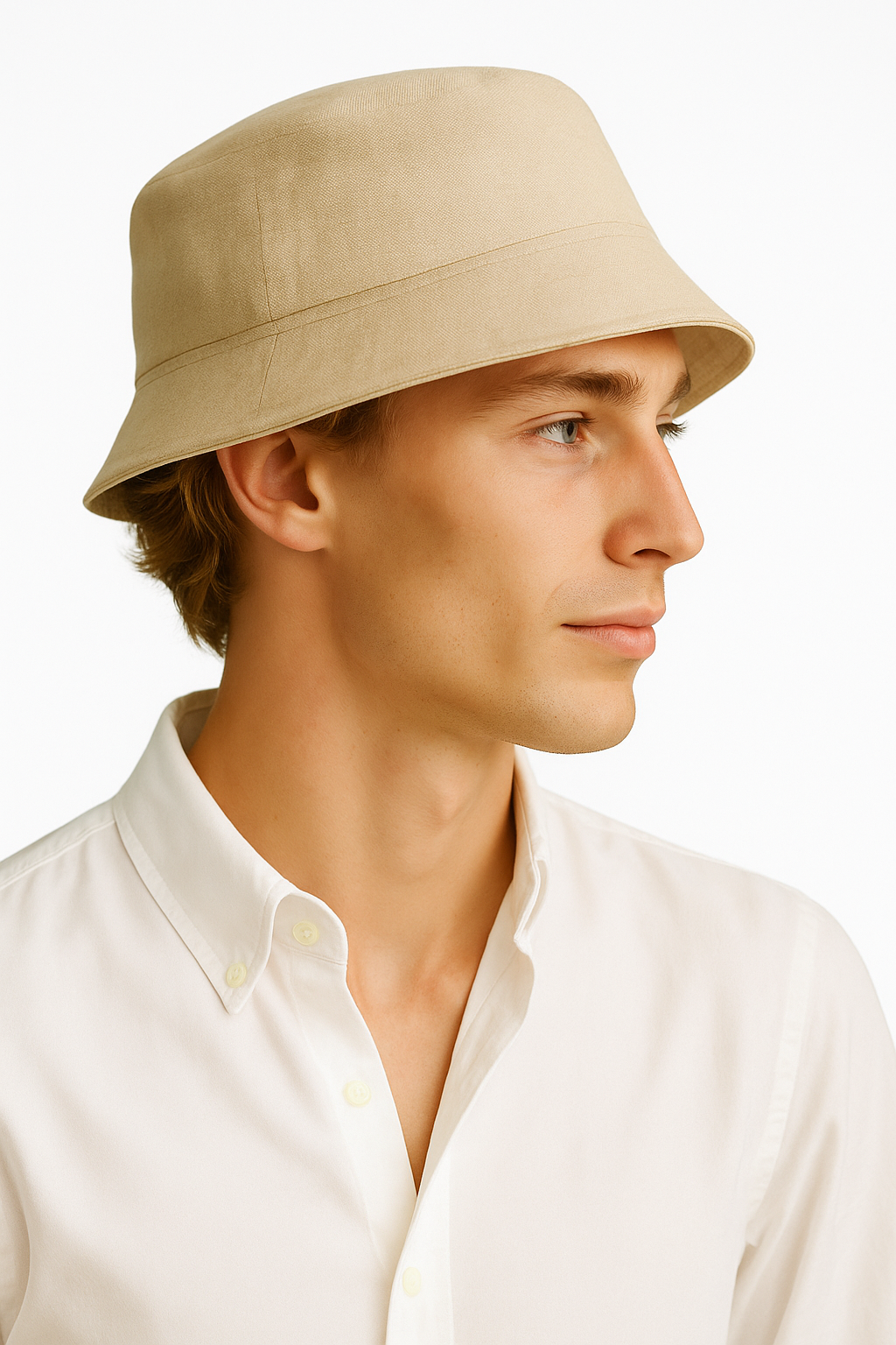 Hat : Heren Linnen Bucket Hat in Beige in van Pantino