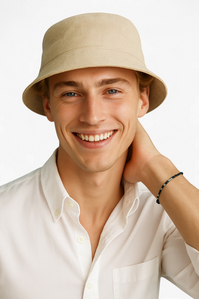 Hat : Heren Linnen Bucket Hat in Beige in van Pantino