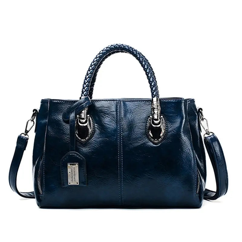 bags : Leren Damestas LuxeLeather - Ruime Bruine Schoudertas van Echt Leer, Groot Formaat in Blauw van Pantino
