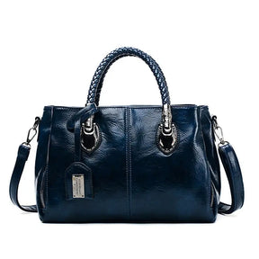 bags : Leren Damestas LuxeLeather - Ruime Bruine Schoudertas van Echt Leer, Groot Formaat in Blauw van Pantino