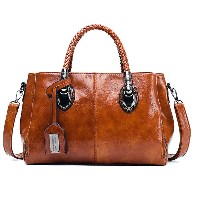 bags : Leren Damestas LuxeLeather - Ruime Bruine Schoudertas van Echt Leer, Groot Formaat in Bruin van Pantino