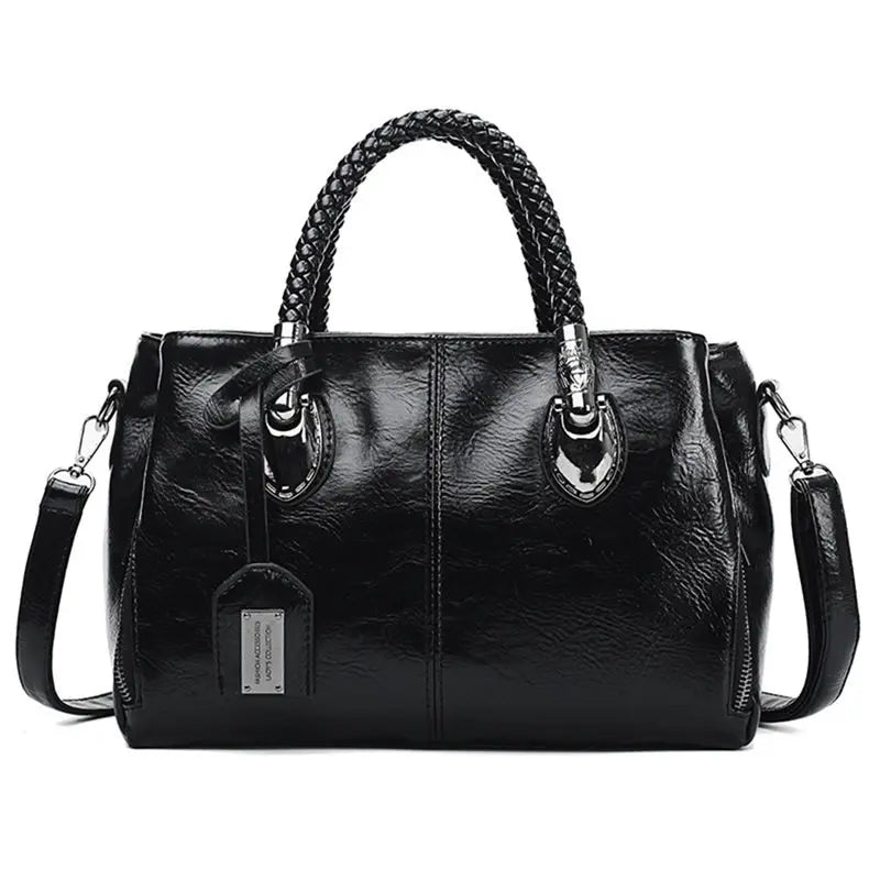 bags : Leren Damestas LuxeLeather - Ruime Bruine Schoudertas van Echt Leer, Groot Formaat in Zwart van Pantino