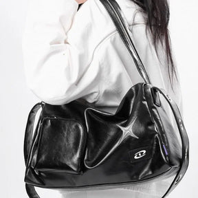 bags : Y2K Schoudertas Dames - Luxe PU-Leer Trendy Vintage Stijl - PU-Leer in zwart 38X21X13cm van Pantino
