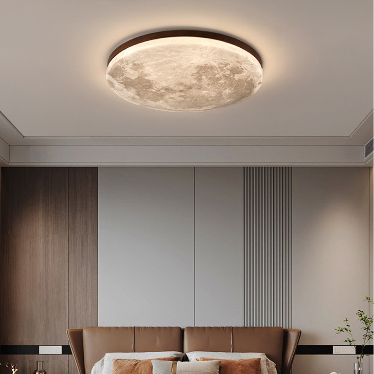 Moderne Maan Plafondlamp – 3D Maandesign met Houten Kader