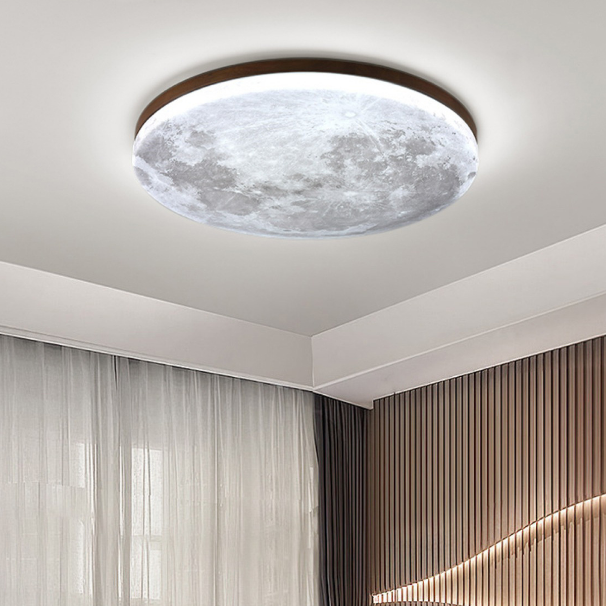 Moderne Maan Plafondlamp – 3D Maandesign met Houten Kader