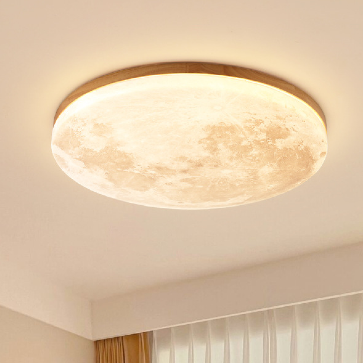 Moderne Maan Plafondlamp – 3D Maandesign met Houten Kader