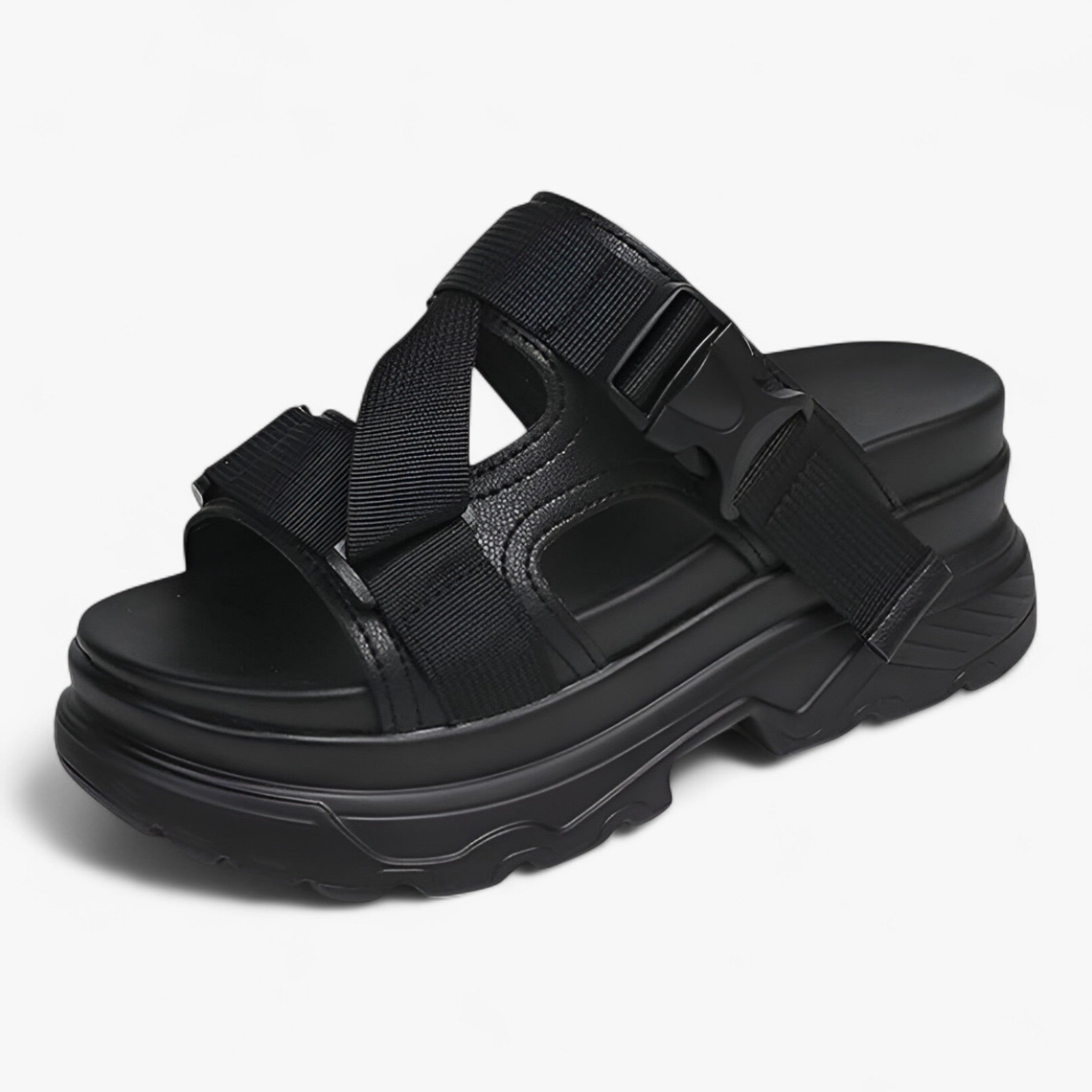 Sandals : Sandalen met Dikke Zolen - Comfortabel en Duurzaam - Zwart in Zwart van Pantino