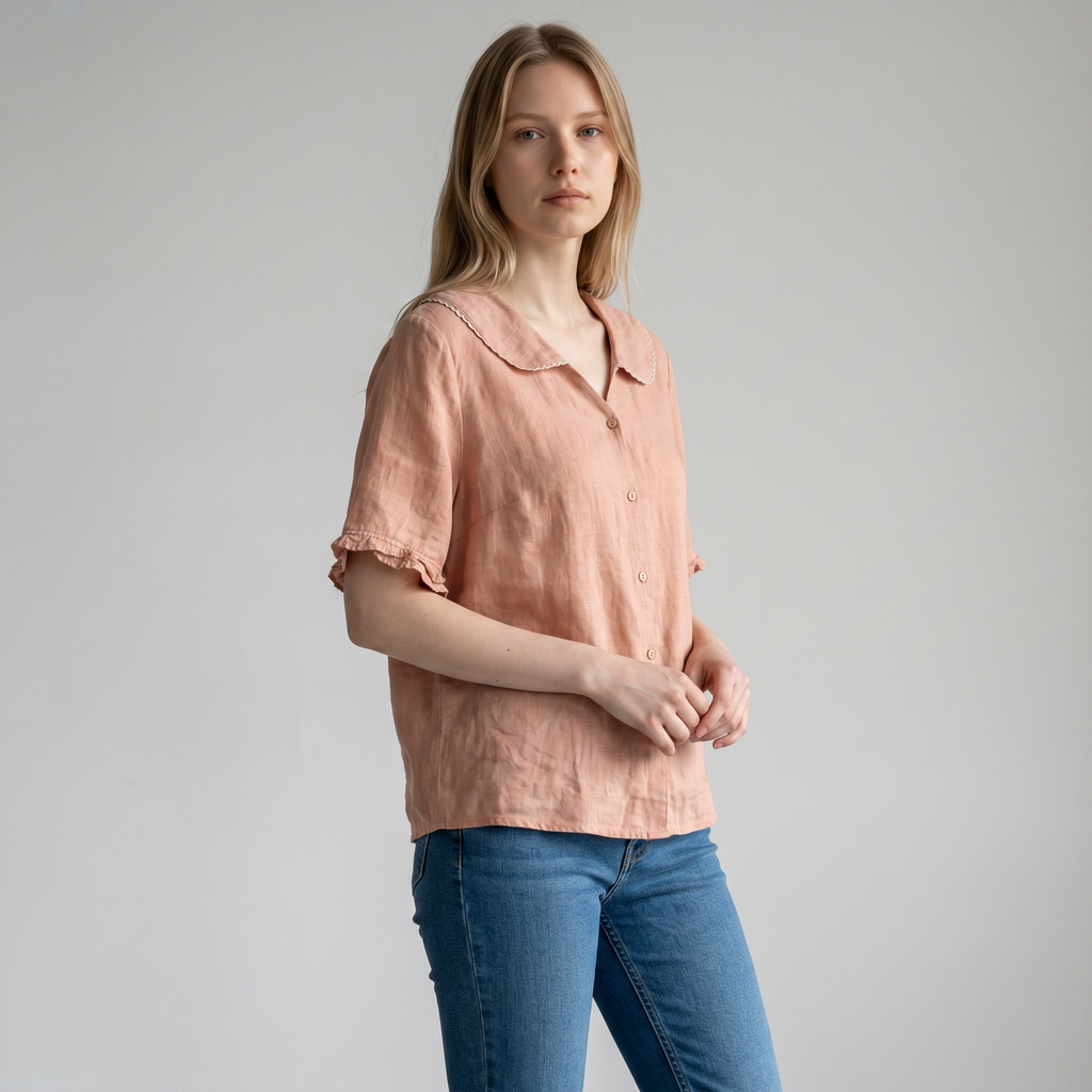 : Linnen Blouse Dames - Luchtig, Relaxte Pasvorm met Geschulpte Kraag in van Pantinoshop