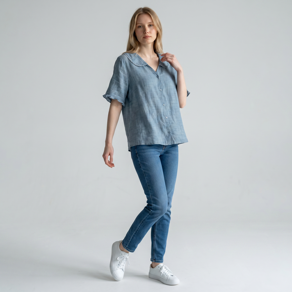 : Linnen Blouse Dames - Luchtig, Relaxte Pasvorm met Geschulpte Kraag in van Pantinoshop