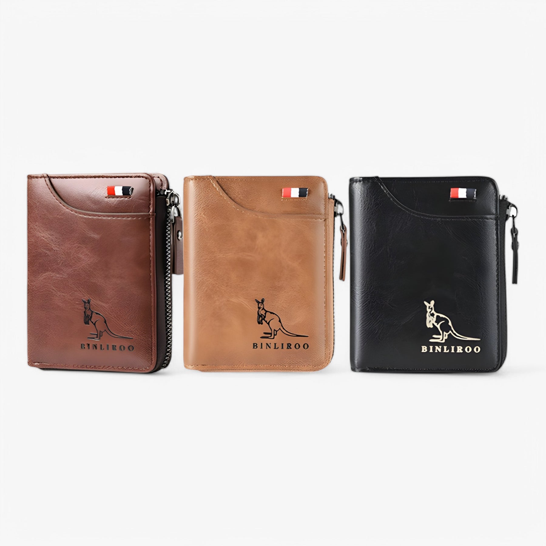 bags : Leather Kangaroo Wallet Leer - Bruin in van Pantino