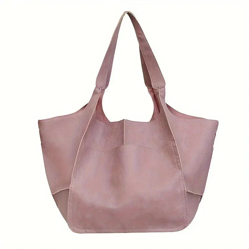 bags : Marianne Schoudertas - Groot Zacht PU Leer Tote Bag - Geelbruin in Roze van Pantino