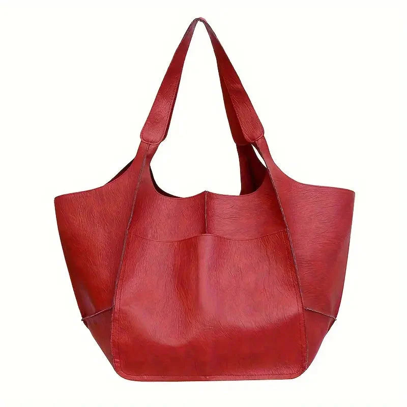 bags : Marianne Schoudertas - Groot Zacht PU Leer Tote Bag - Geelbruin in Rood van Pantino