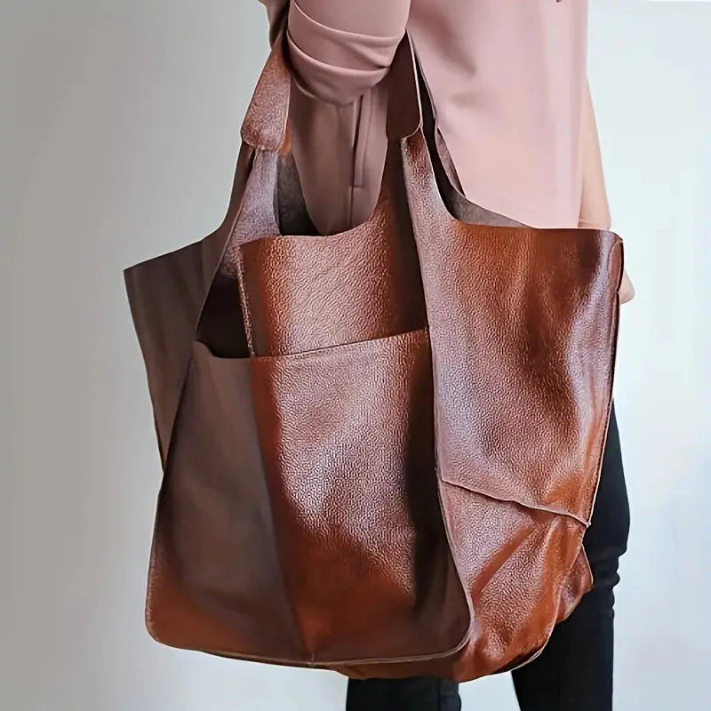 bags : Marianne Schoudertas - Groot Zacht PU Leer Tote Bag - Geelbruin in van Pantino