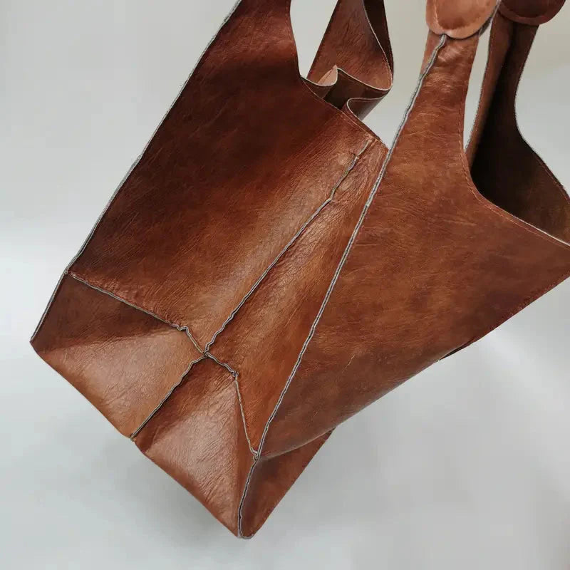 bags : Marianne Schoudertas - Groot Zacht PU Leer Tote Bag - Geelbruin in van Pantino