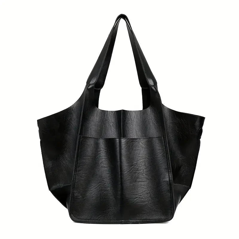 bags : Marianne Schoudertas - Groot Zacht PU Leer Tote Bag - Geelbruin in Zwart van Pantino