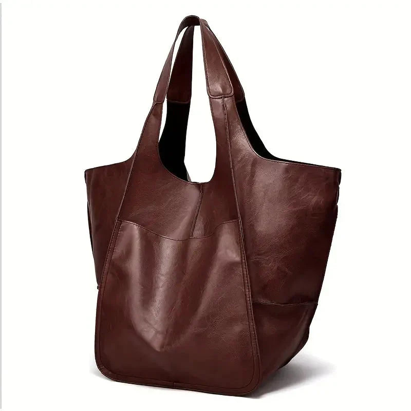 bags : Marianne Schoudertas - Groot Zacht PU Leer Tote Bag - Geelbruin in Donker Khaki van Pantino
