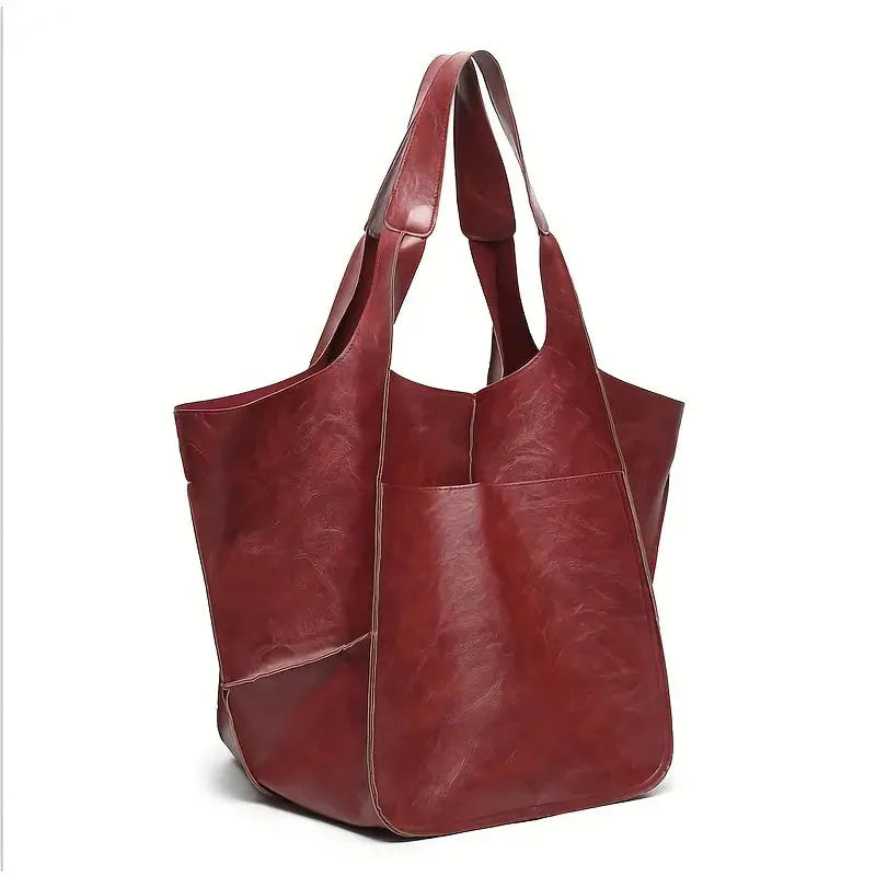 bags : Marianne Schoudertas - Groot Zacht PU Leer Tote Bag - Geelbruin in Bourgondië van Pantino