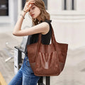 Marianne Schoudertas - Groot Zacht PU Leer Tote Bag - Geelbruin