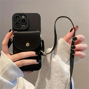 Phone Case : Portemonnee Zwart - Marissa Telefoonhoesje - Crossbody Telefoonhoesje met Riem in Zwart van Pantino