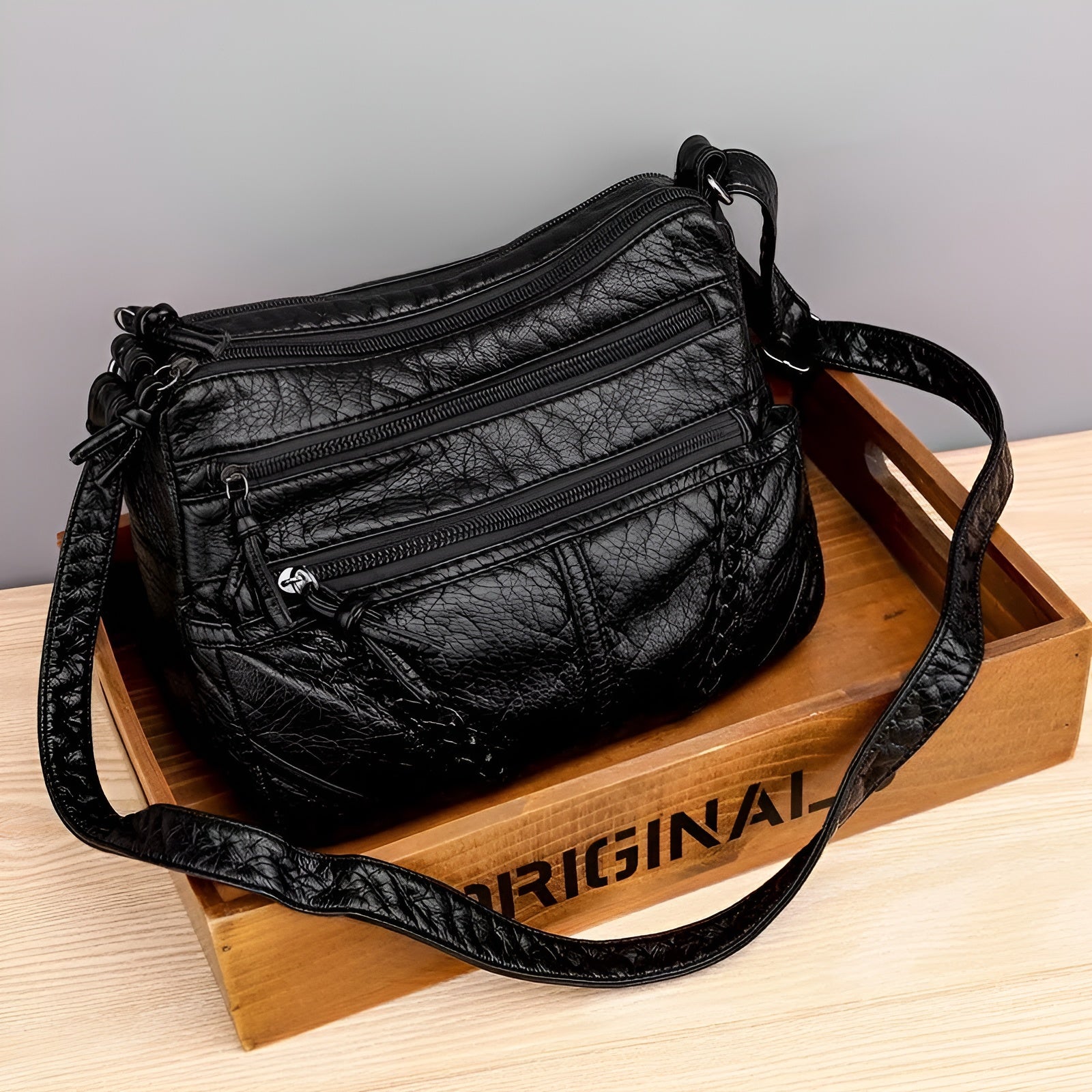 bags : Crossbody Tas Dames Bruin - Luxe Leren Draagtas Design - PU-Leer in Zwart van Pantino
